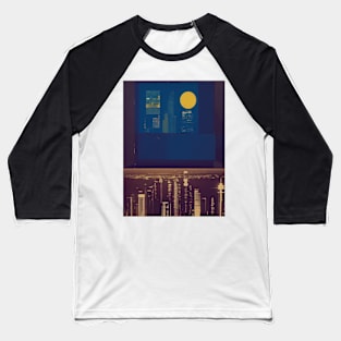 Collage Cityscape Skyline at Night Baseball T-Shirt